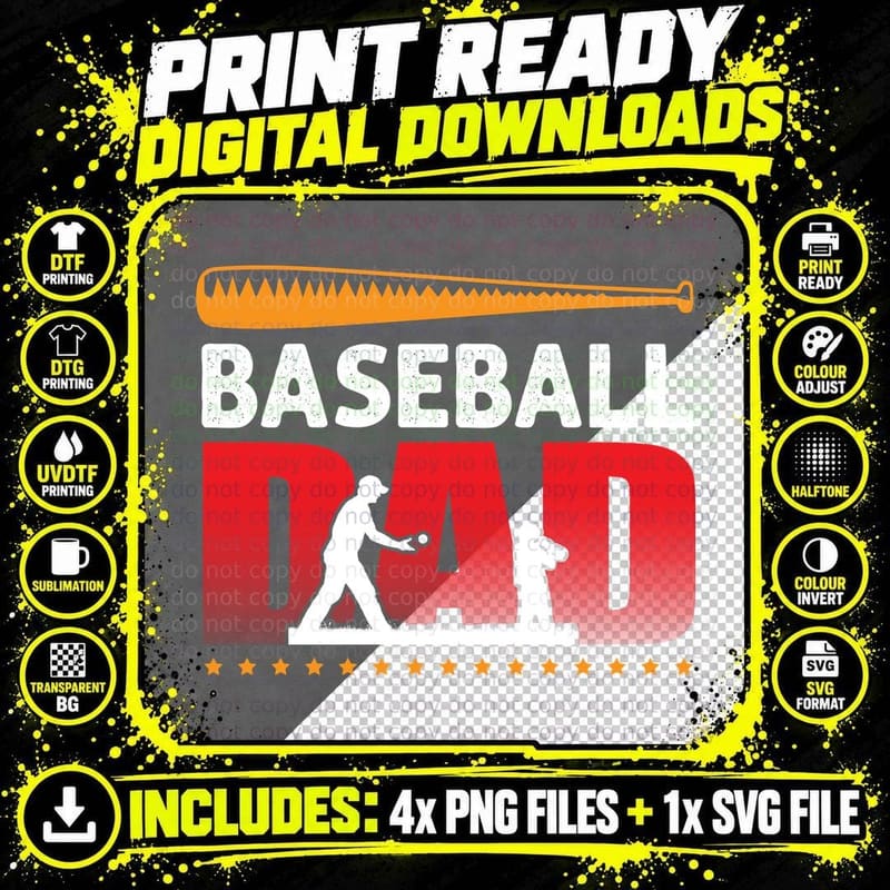 Baseball Dad T-Shirt, Father's Day Gift, Dad Baseball Fan Png SVG Digital Bundle