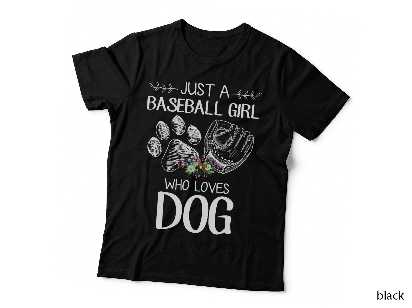 Baseball Girl Dog Paw Print T-Shirt, Sports Pet Lover Apparel