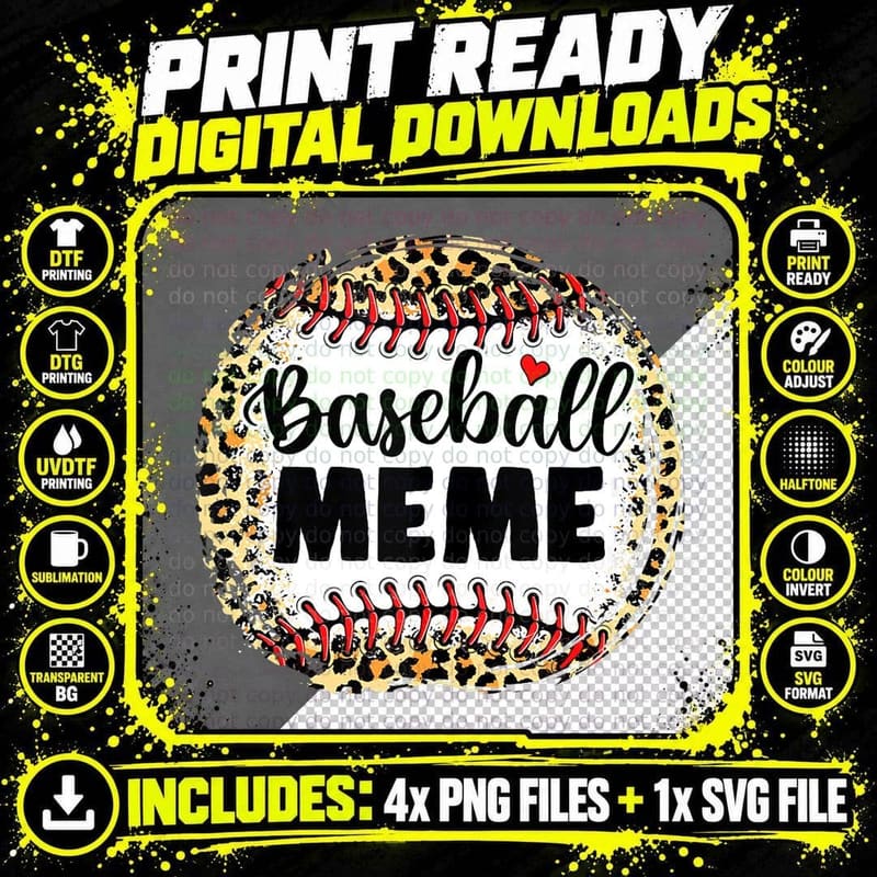 Baseball Meme Leopard Print T-Shirt, Sporty Animal Print Png SVG Digital Bundle