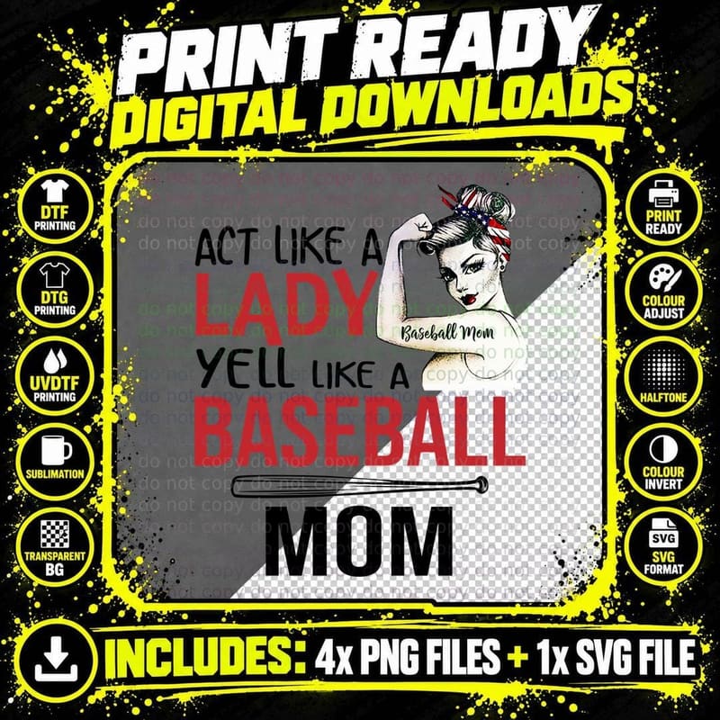 Baseball Mom Yell Like a Baseball Mom T-Shirt Png SVG Digital Bundle