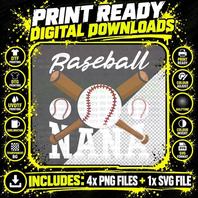 Baseball Nana Batter Sport Baseball Player Grandma Png SVG Digital Bundle