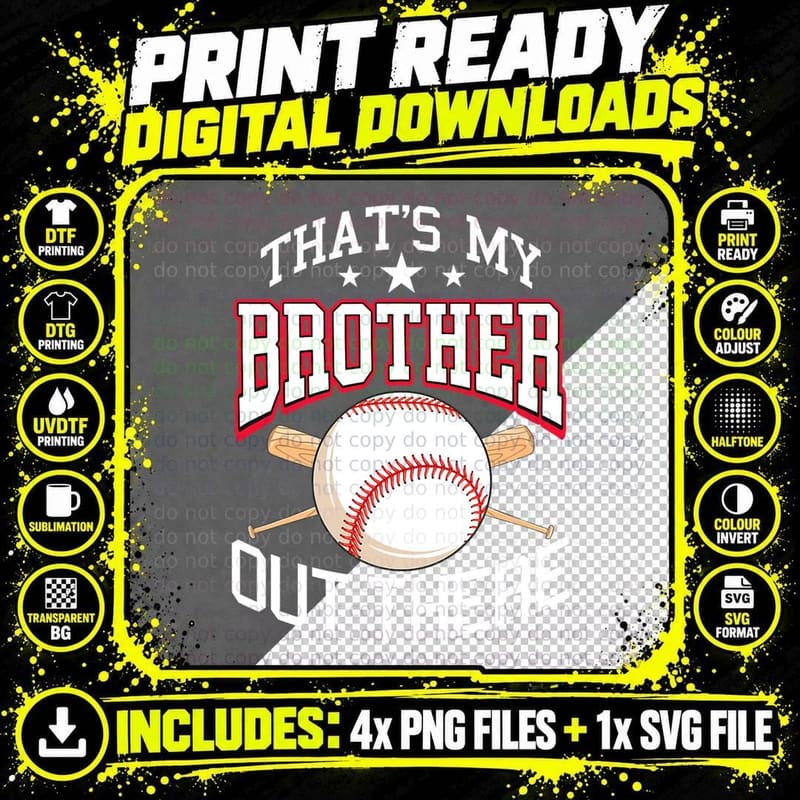 Baseball Player Brother Sibling T-Shirt, Sports Theme Png SVG Digital Bundle