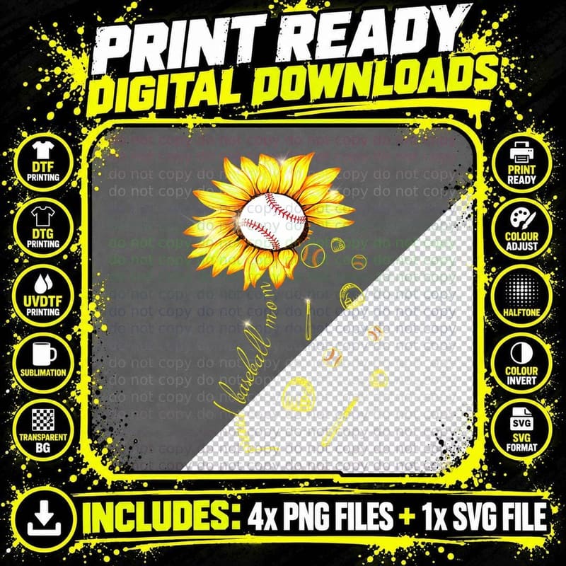 Baseball Proud Sunflower T-Shirt, Sports Baseball Theme Png SVG Digital Bundle