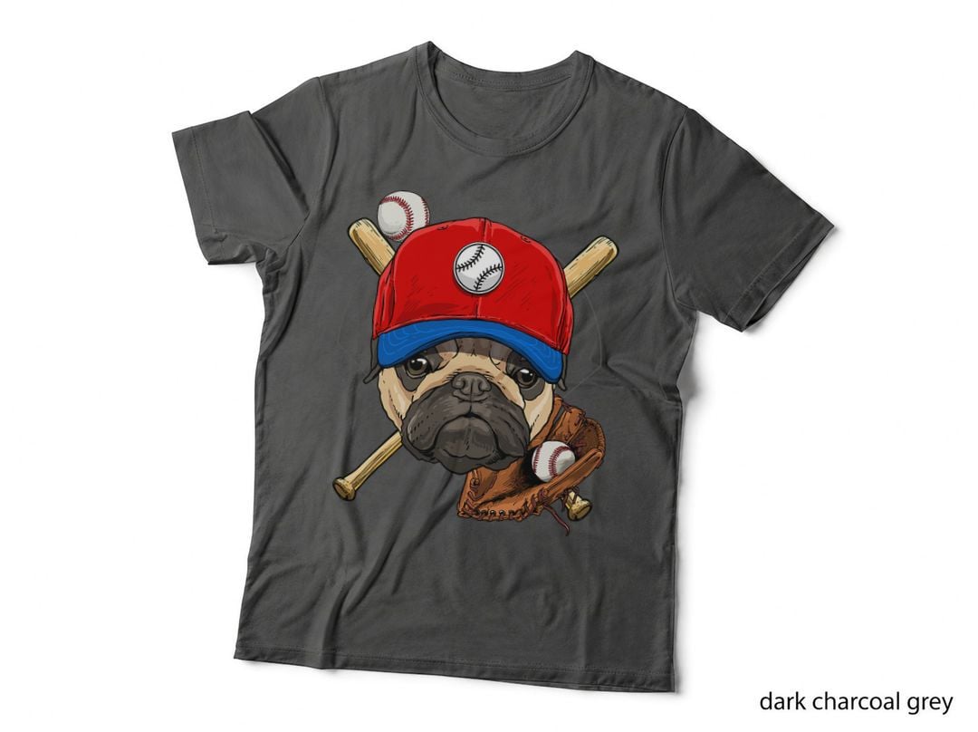 Baseball Pug T-Shirt, Pet Lover Apparel, Animal Sports Fan