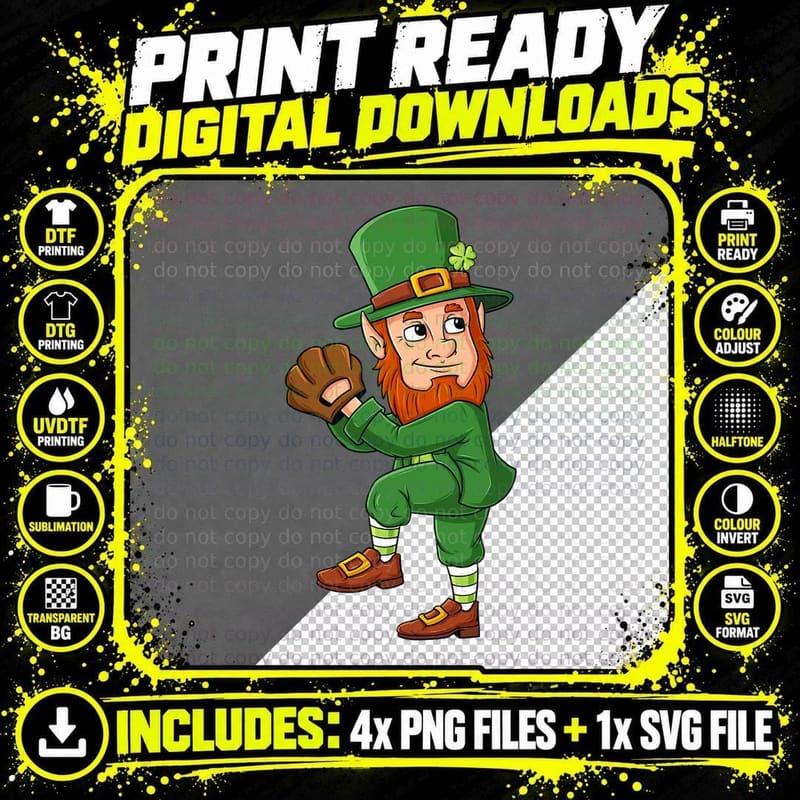 Baseball Saint Patricks Day Leprechaun Pitcher Boys Kids Png SVG Digital Bundle