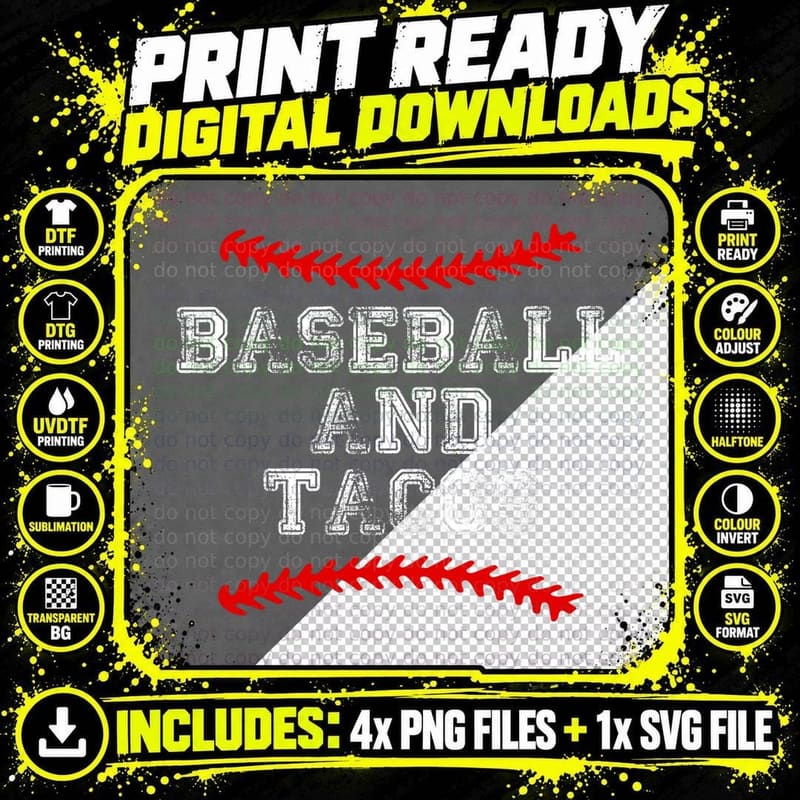 Baseball and Tacos T Catcher Pitcher Mom Kid Youth Png SVG Digital Bundle