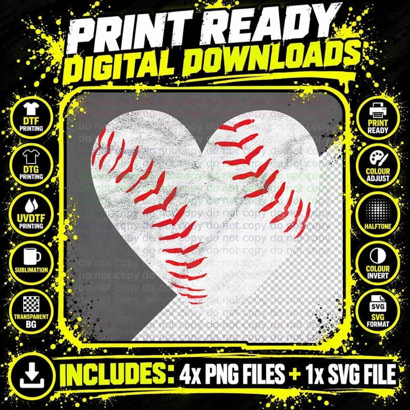 Baseball or Softball Heart Love Teen Girls T-Shirt Png SVG Digital Bundle