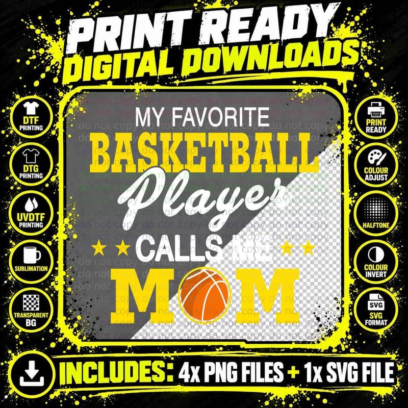 Basketball Mom T-Shirt, Mom Gift Idea, Sports Fan Apparel Png SVG Digital Bundle