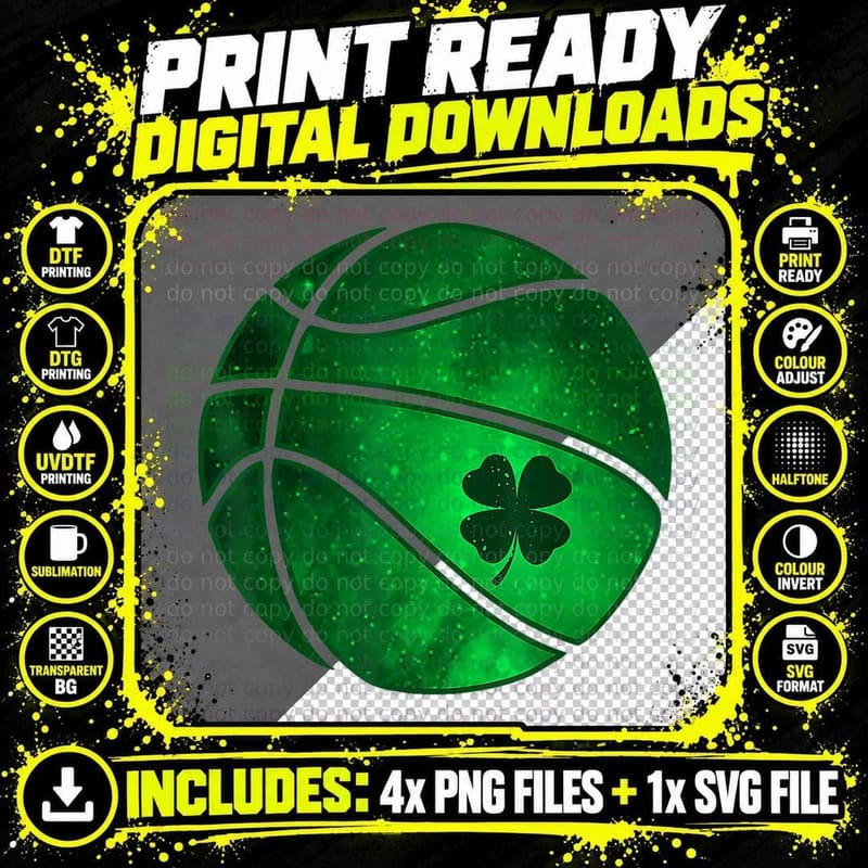 Basketball Shamrock Lucky Clover Irish St Patrick's Day Png SVG Digital Bundle