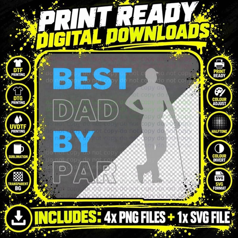 Best Dad by Par Golf T-Shirt, Blue Block Letters Golfer Png SVG Digital Bundle