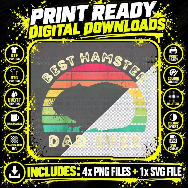 Best Hamster Dad Ever, Vintage Retro Png SVG Digital Bundle