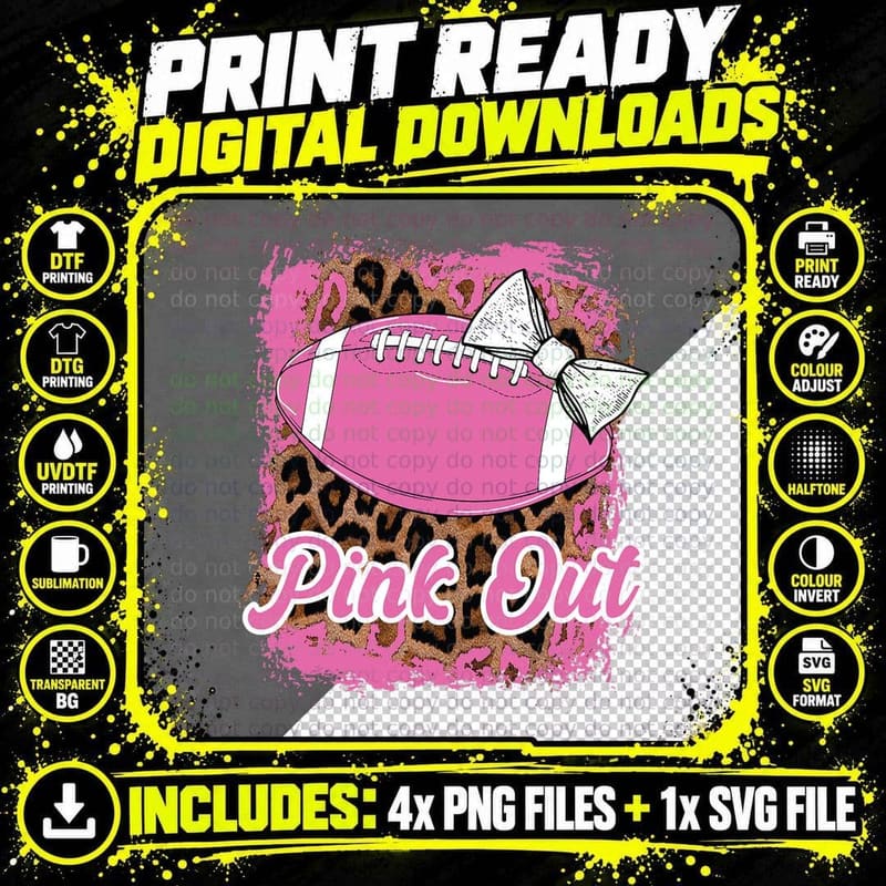 Bleached Pink Out Football Mom Messy Bun T-Shirt Png SVG Digital Bundle