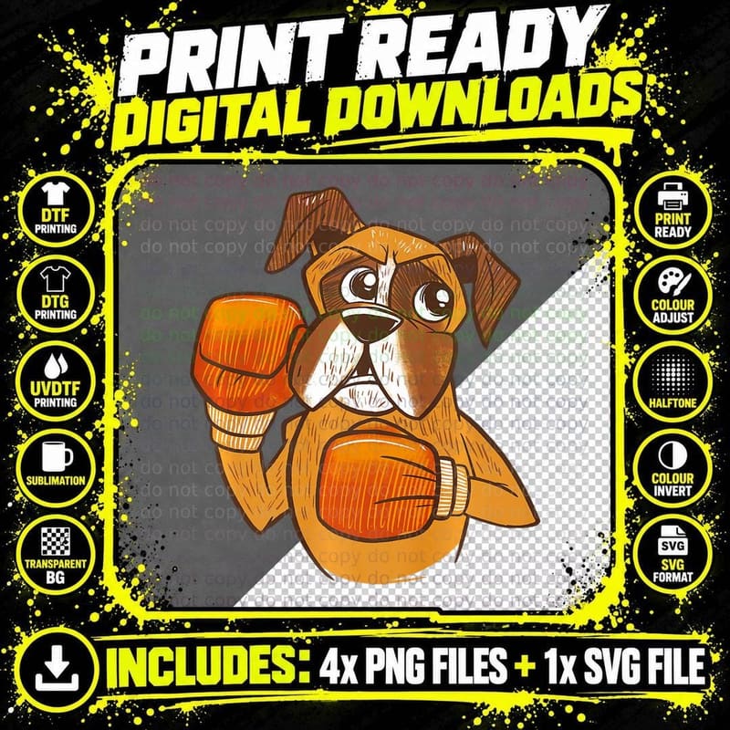 Boxer Dog Boxing Pet Sport, Fun Graphic Apparel Wear Png SVG Digital Bundle