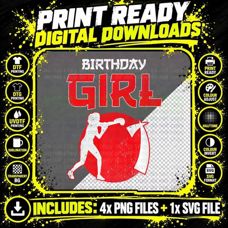 Boxing Birthday Girl MMA, Boxing Sport Birthday Wear Png SVG Digital Bundle