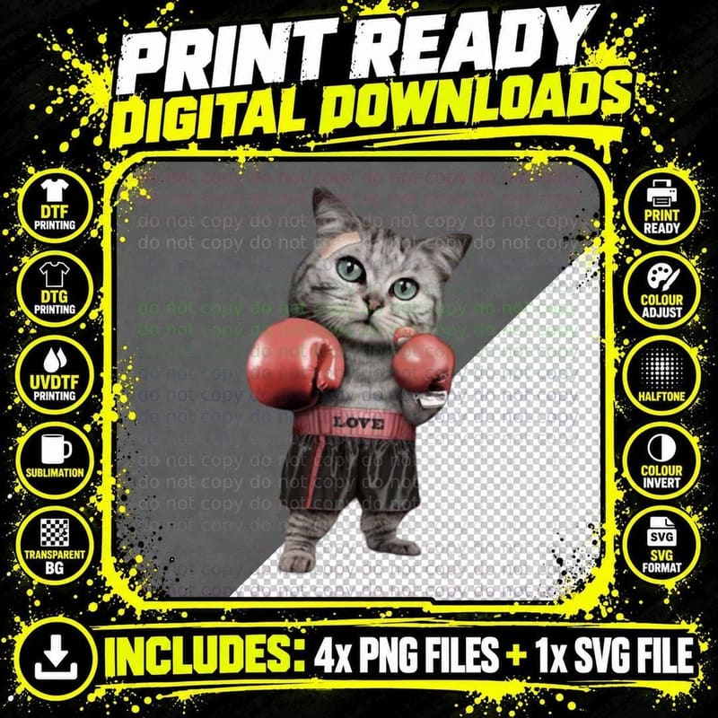 Boxing Gloves Cat T-Shirt Png SVG Digital Bundle