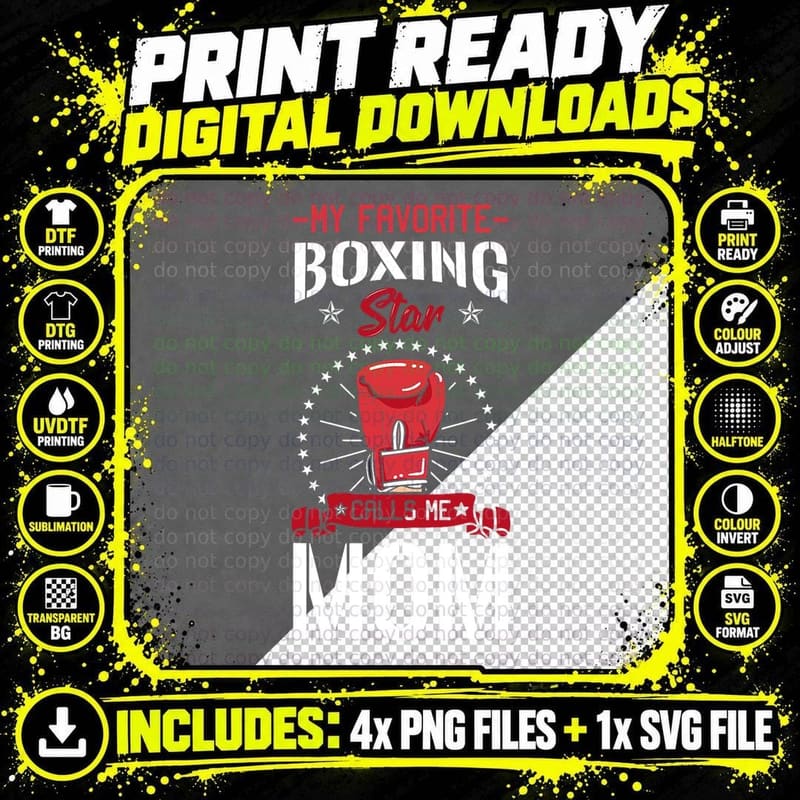 Boxing Ring Boxer Gloves Mom Coach Mother's Day T-Shirt Png SVG Digital Bundle