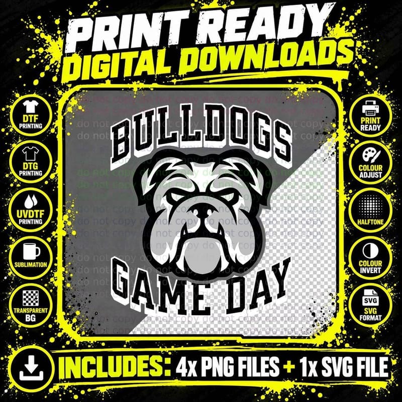 Bulldogs Game Day Sports Baseball Football Print Mom Dad Png SVG Digital Bundle