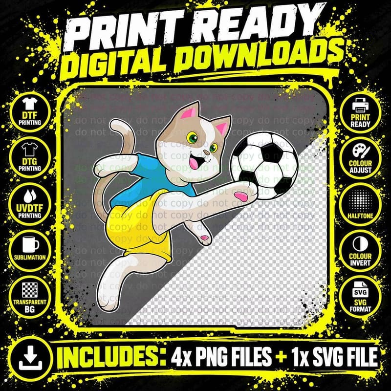Cat Soccer Player T-Shirt, Sports Fun Design Png SVG Digital Bundle