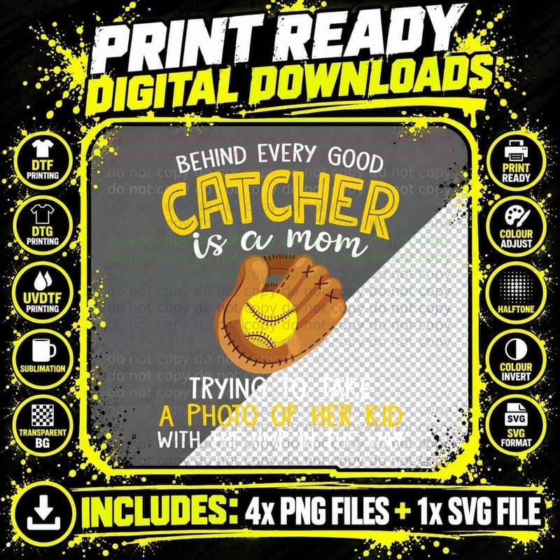 Catcher Mom T-Shirt, Baseball Sports Apparel, Mom Family Png SVG Digital Bundle