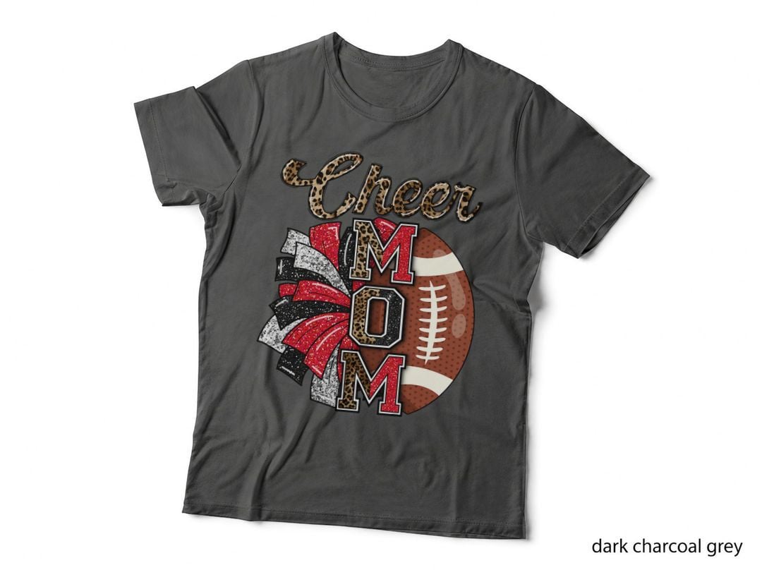 Cheer Mom Tee, Leopard Print Football Pom Poms Design, Cheerleader Mom Art