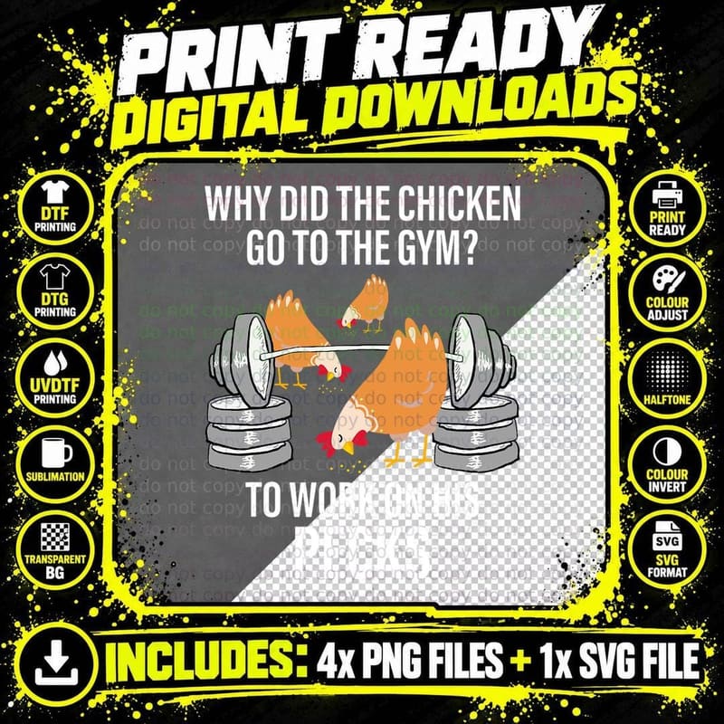 Chicken Gym Workout T-Shirt, Funny Animal Design Png SVG Digital Bundle