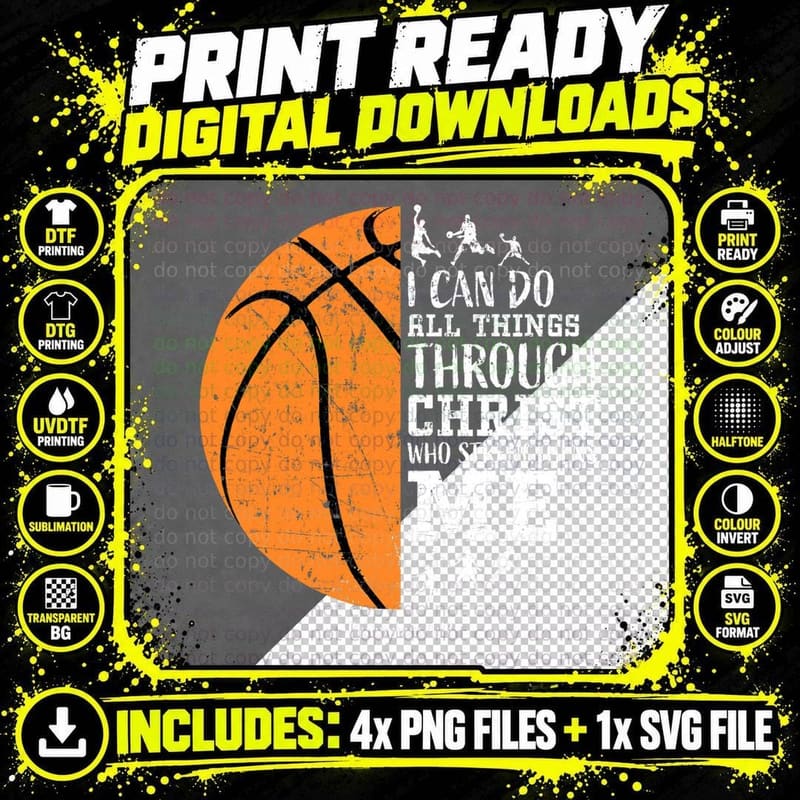 Christian Basketball T-Shirt, Philippians 4-13 Png SVG Digital Bundle