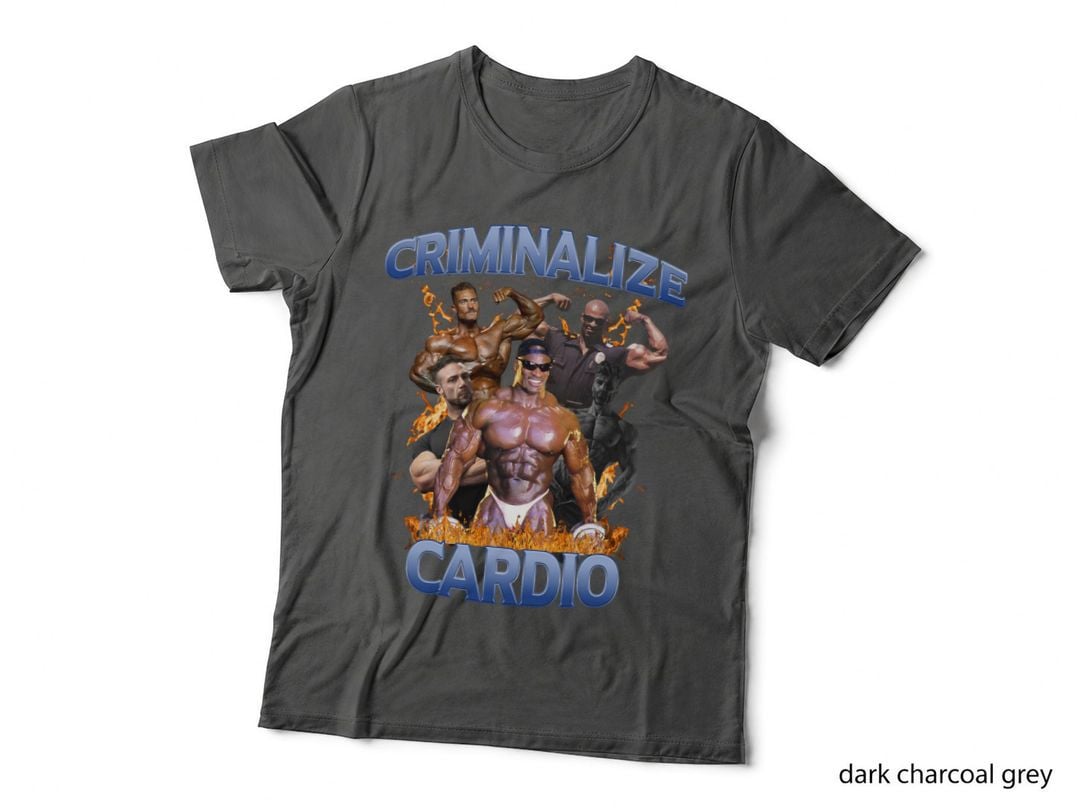 Criminalize Cardio Funny Bodybuilder Flames, Gym Workout T-Shirt
