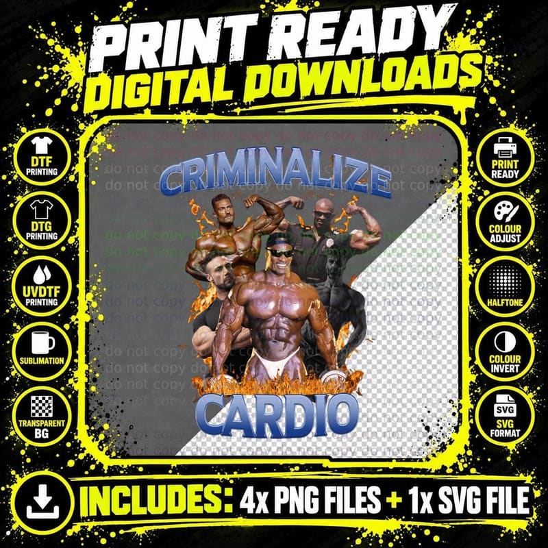 Criminalize Cardio Funny Bodybuilder Flames Png SVG Digital Bundle