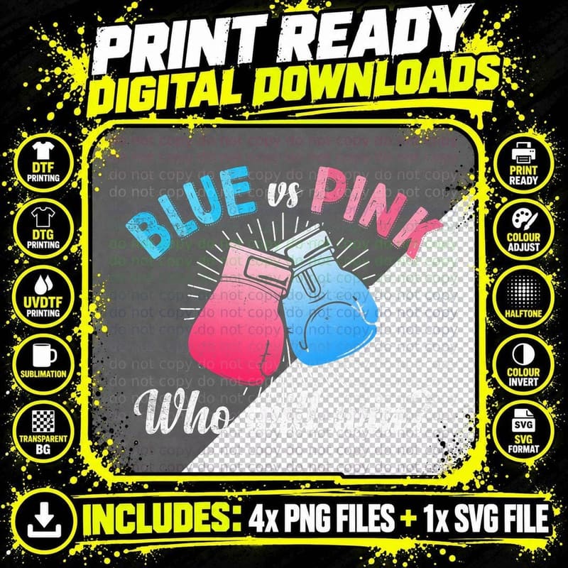 Cute Blue vs Pink Gender Reveal Party Boxing Boxer Png SVG Digital Bundle