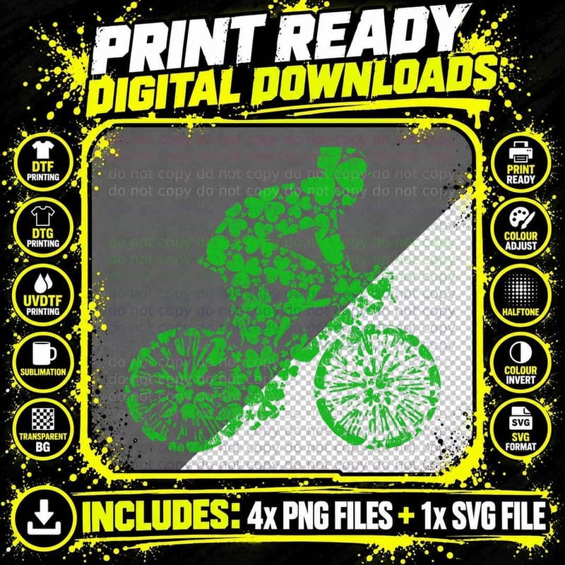 Cycling Lover Funny Shamrock Leaf Cycling St Patrick's Png SVG Digital Bundle