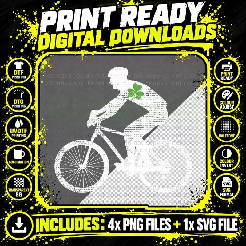 Cycling Lovers Green Shamrock Leaf St Patricks Day Png SVG Digital Bundle