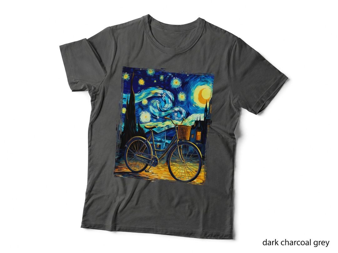 Cycling Van Gogh Starry Night T-Shirt, Bicycle with Basket Art Print