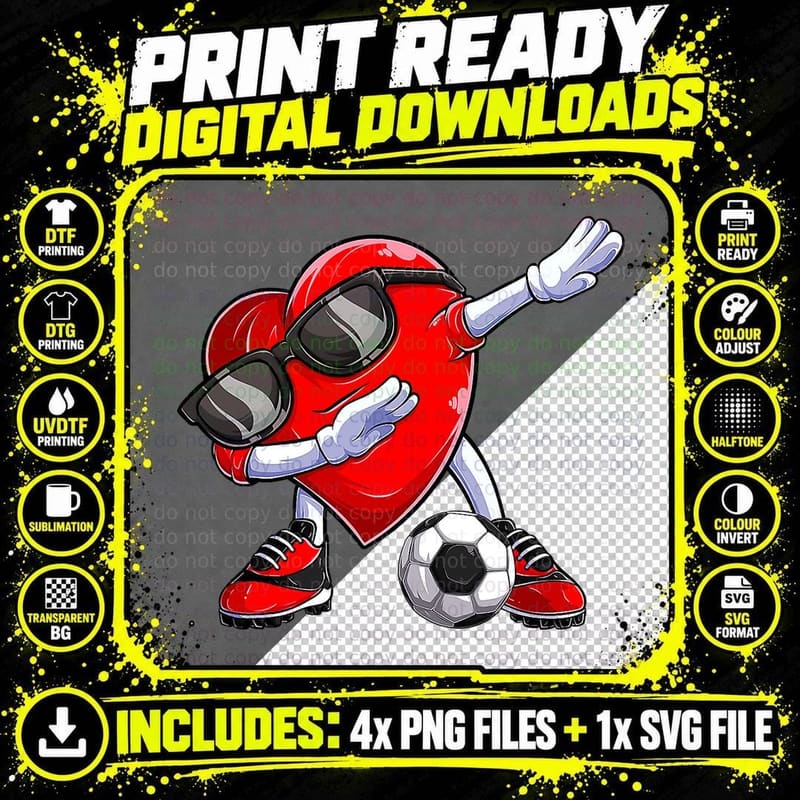 Dabbing Soccer Ball Heart Valentines Day Shirt Men Boys Png SVG Digital Bundle
