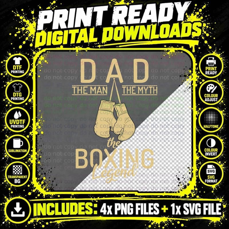 Dad the Man the Myth the Boxing Legend Sport Fighting Png SVG Digital Bundle