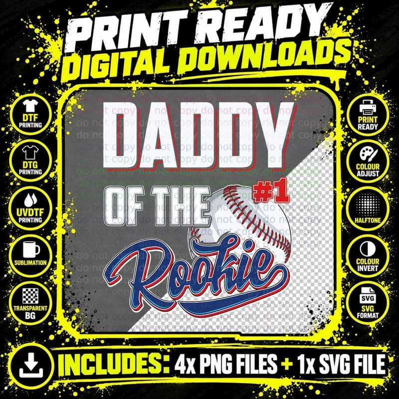 Daddy of the Rookie Baseball T-Shirt, Father's Day Gift Png SVG Digital Bundle
