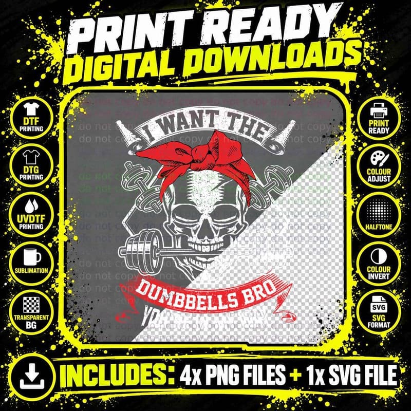 Dumbbells Bro, Fitness Motivation, Gym Enthusiast T-Shirt Png SVG Digital Bundle