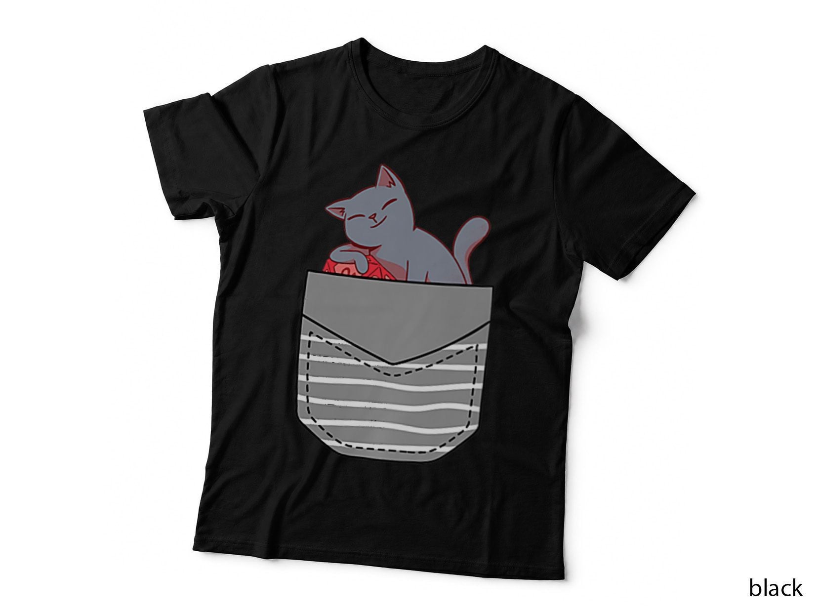 Dungeons Dice Cat Role Playing in Pocket Gift T-Shirt