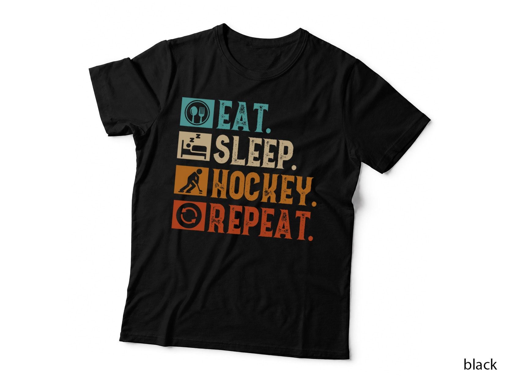 Eat Sleep Hockey Repeat Kids Adult Ice Hockey Retro Vintage T-Shirt