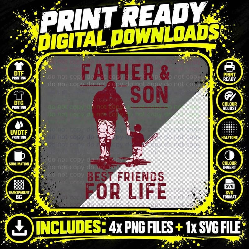 Father & Son Best Friends for Life Baseball T-Shirt Png SVG Digital Bundle