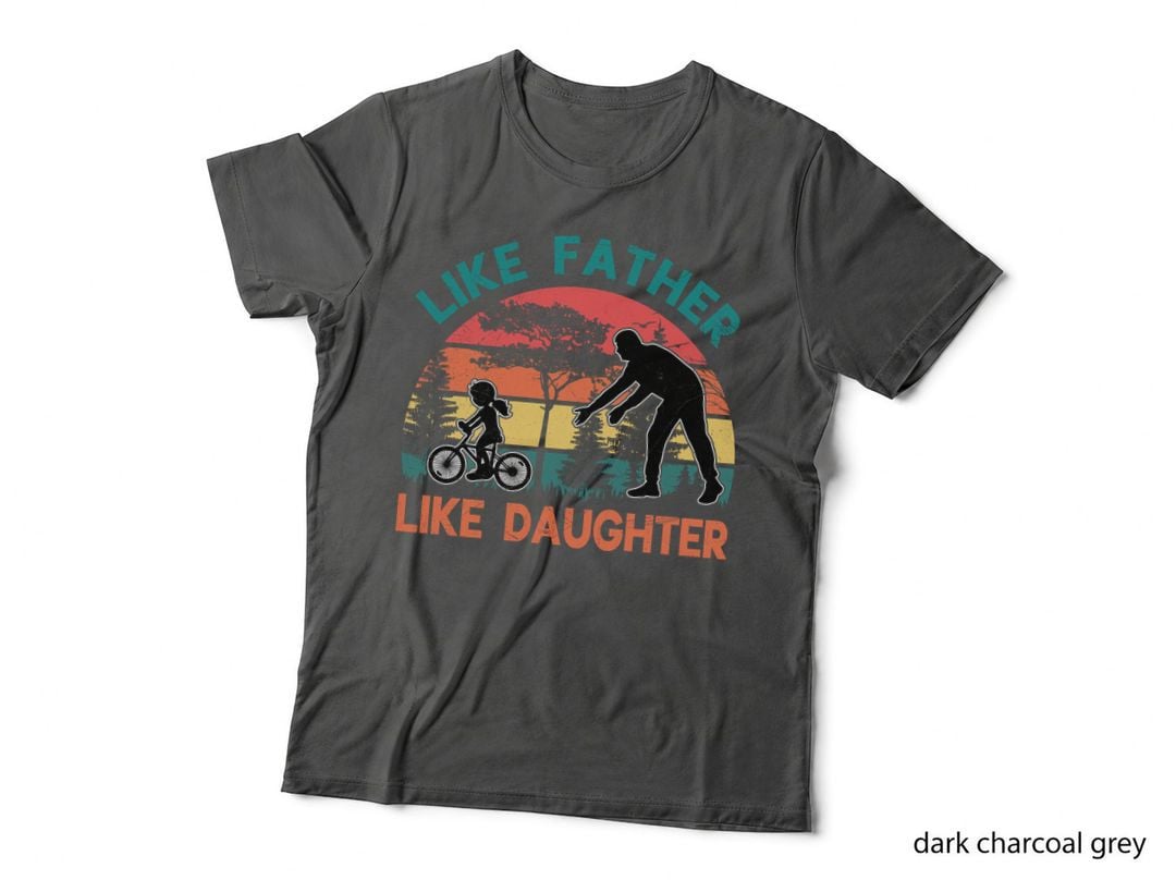 Father Daughter Bike Ride Silhouette, Cycling Lesson, Dad Retro Tee