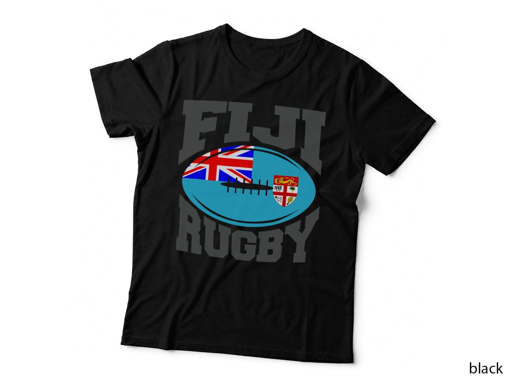 Fiji Rugby T-Shirt, National Flag Oval Ball Crest, Islander Sport Fan