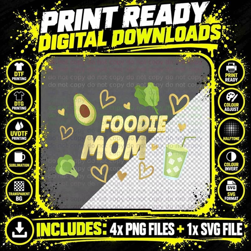 Foodie Mom Vegetarian Mama Vegan Food Decor Mother's Day Png SVG Digital Bundle