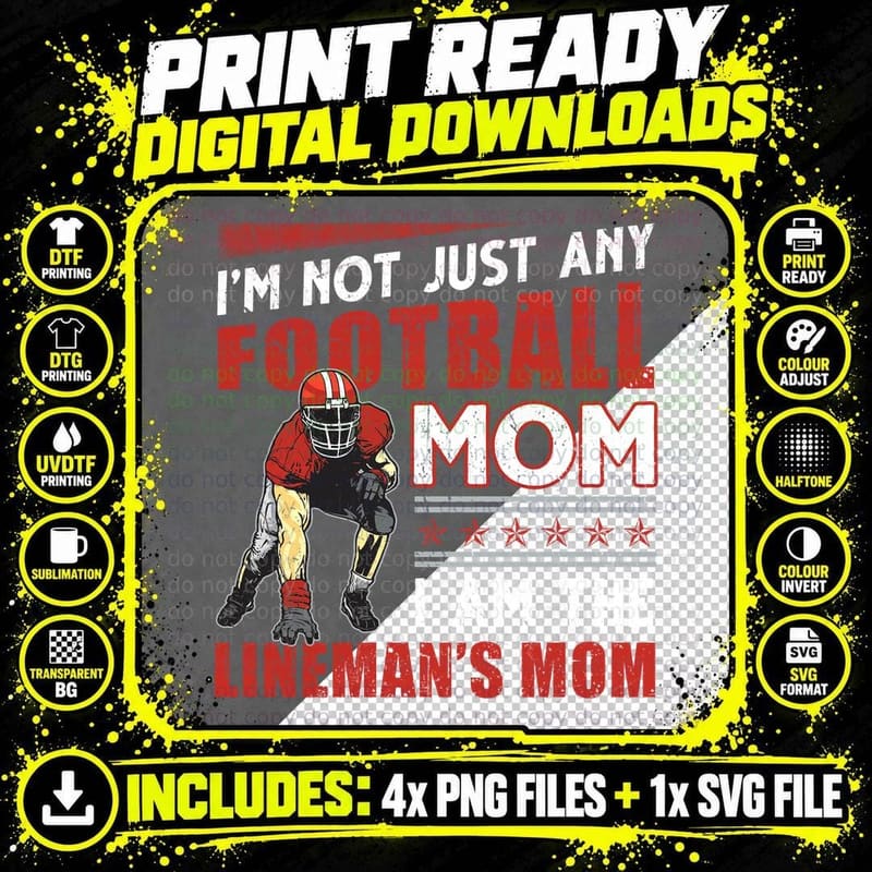 Football Mom Lineman's Mom T-Shirt, Sports Fan Apparel Png SVG Digital Bundle