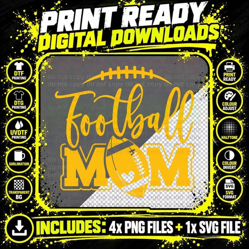 Football Mom T-Shirt, Game Day Blue and Yellow Png SVG Digital Bundle