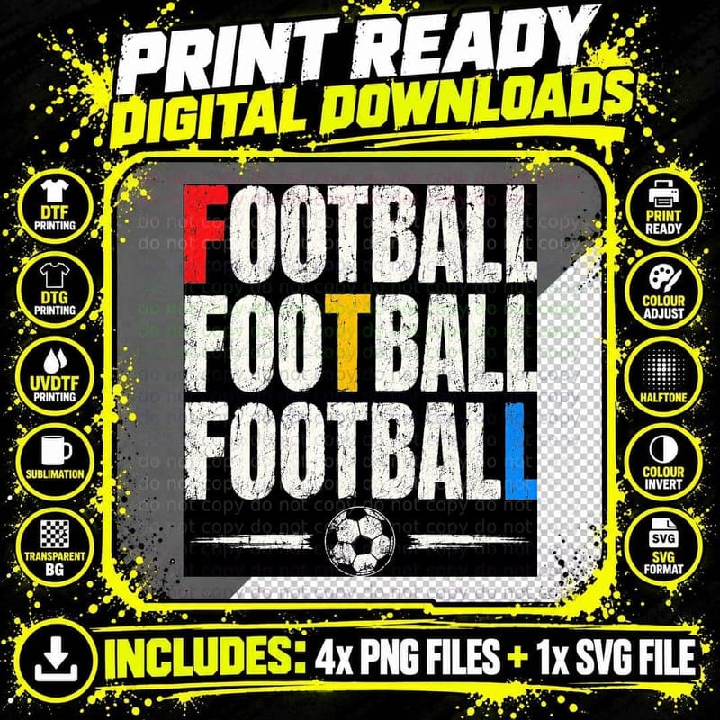 Football Repeat T-Shirt, Soccer Sports Gift Halftone Png SVG Digital Bundle