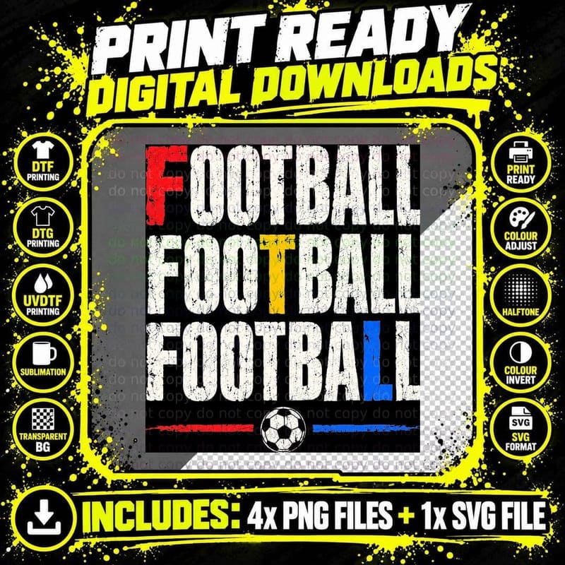 Football T-Shirt, Soccer Halftone Sports Lover Gift Png SVG Digital Bundle