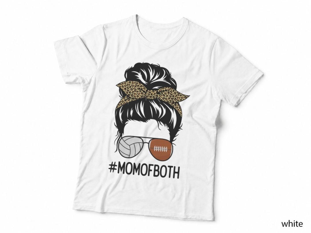 Football and Volleyball Mom of Both Messy Bun Mother's Day T-Shirt