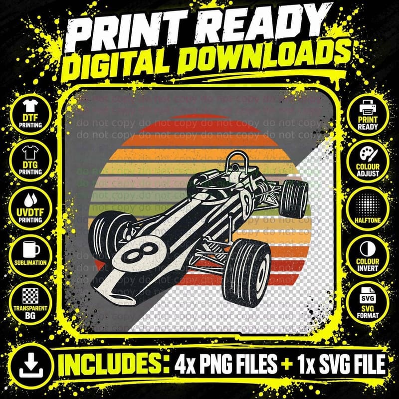 Formula Racing Retro Vintage Sunset Nostalgic T-Shirt Png SVG Digital Bundle