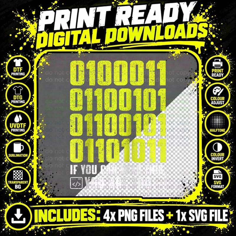 Funny Binary Coding Programming Enthusiast Distressed Png SVG Digital Bundle
