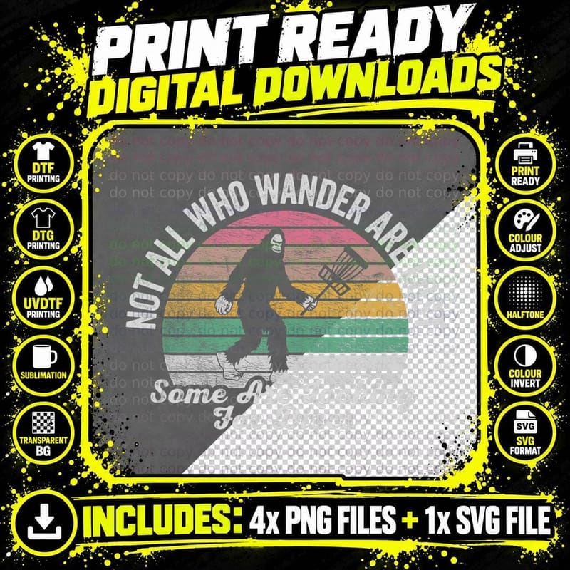 Funny Disc Golf Shirt Retro Vintage Bigfoot Humor Gift Png SVG Digital Bundle